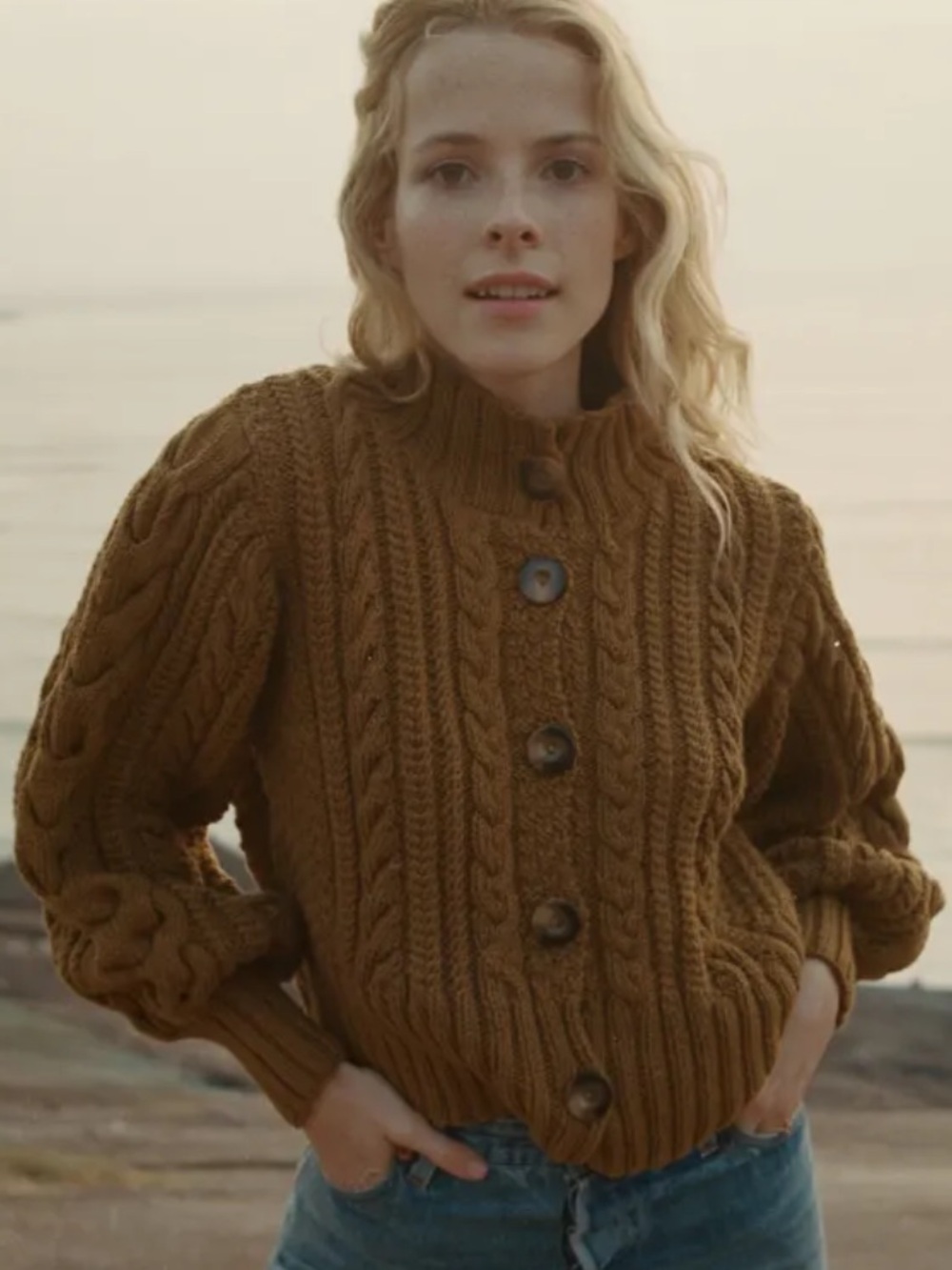 Doen Cardiff Cable-Knit Cardigan - Sepia